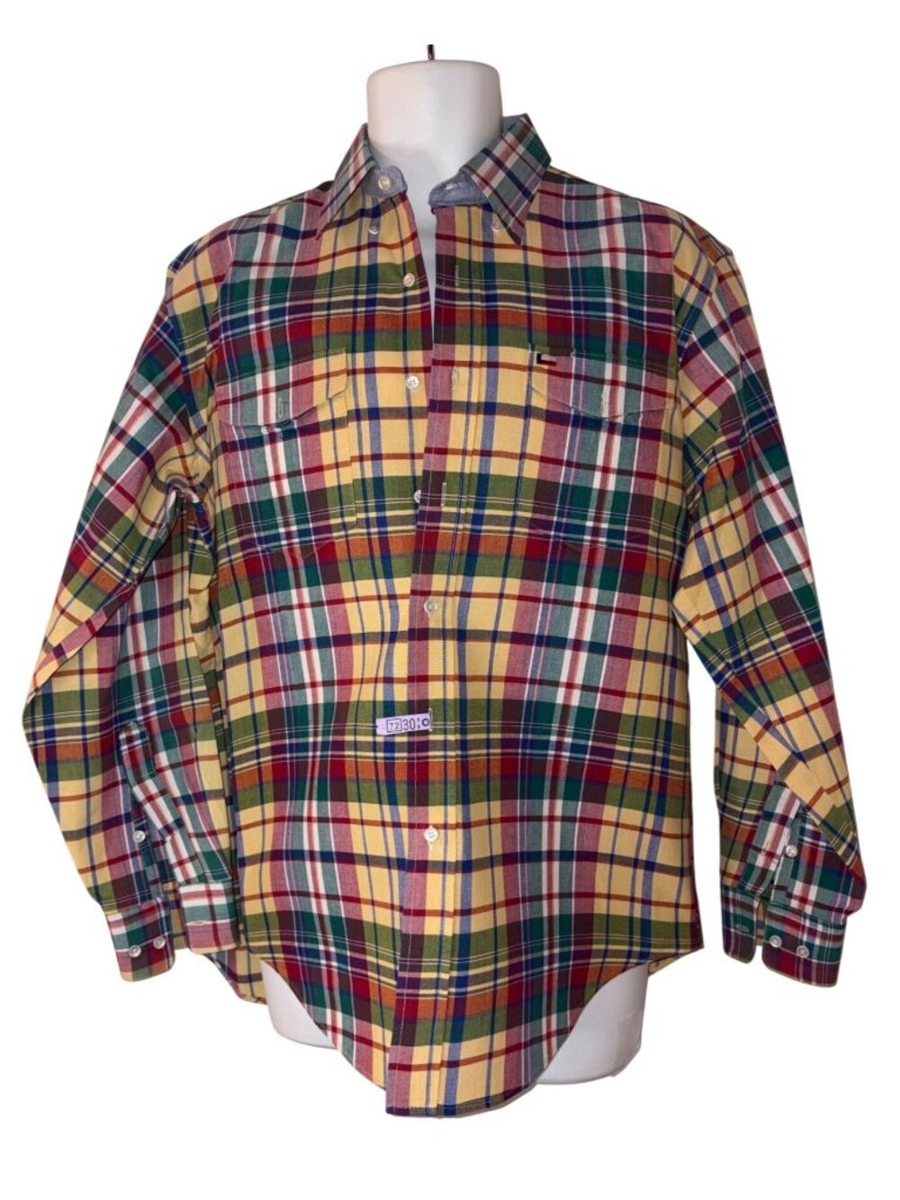 Texas Cotton Men's Vintage Multi-Color Plaid Long Sleeve Button-Up Shirt Size L